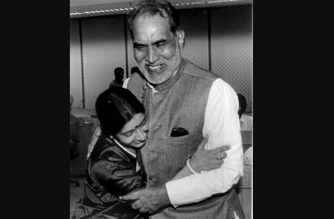 Devi Lal, then a Janata Party leader, was reluctant to induct Swaraj, then 25-years-old, citing that she was "too young" but he agreed after Chandra Shekhar insisted that she should be in his team. (PTI Photo)