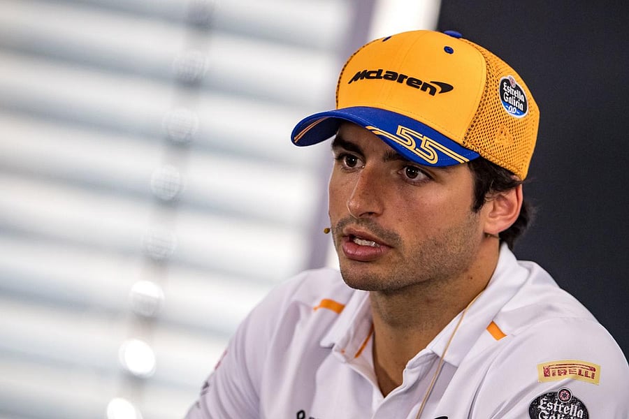 McLaren's Spanish driver Carlos Sainz Jr addresses the drivers' press conference ahead of the German Formula One Grand Prix. (AFP Photo)