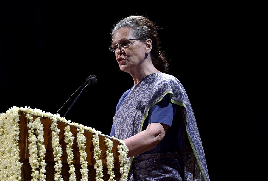 Sonia Gandhi speaks during the tribute paying ceremony of former Delhi CM Shiela Dikshit at Shankar Lal Auditorium in New Delhi on Saturday. PTI photo
