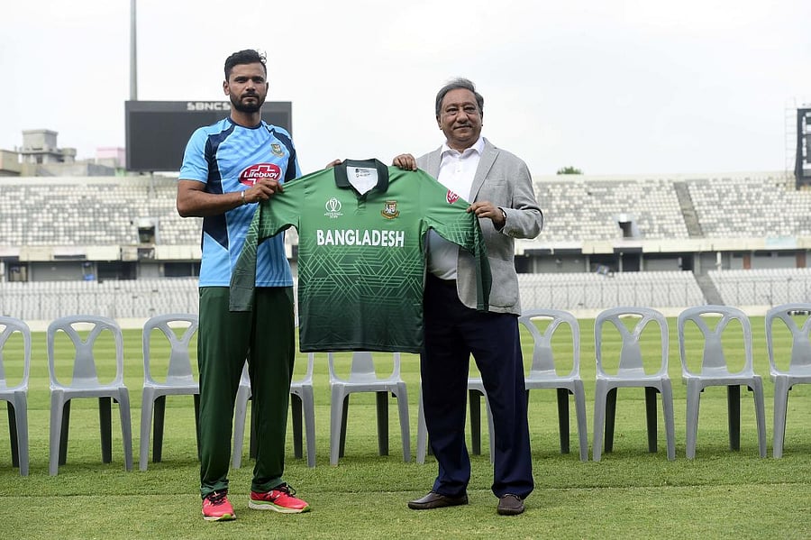 The original Bangladesh jersey for the upcoming World Cup that made fans see red for the lack of red. AFP