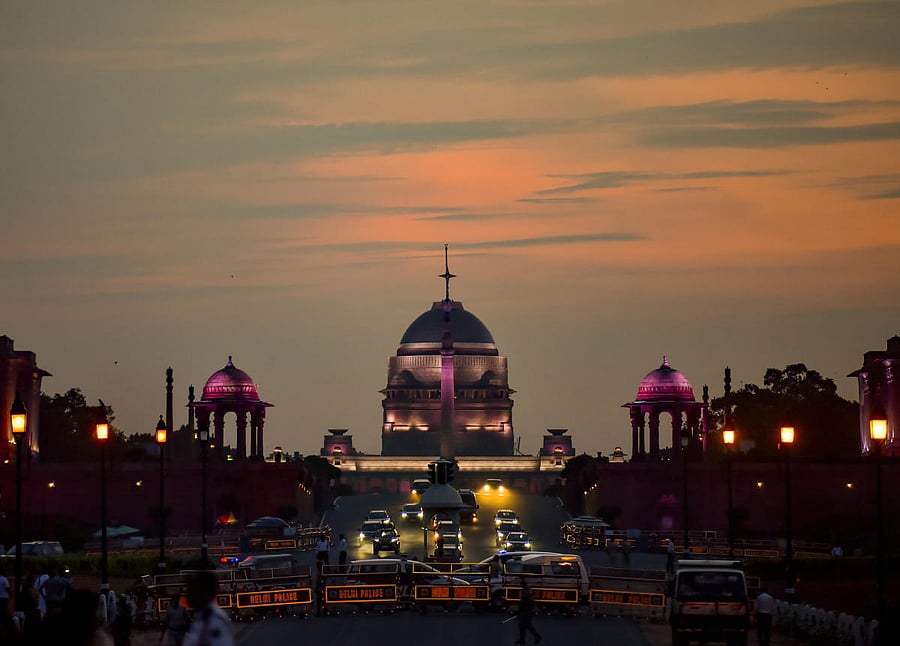 A view of the illuminated Rashtrapati Bhawan on the occasion of the 73rd Independence Day in New Delhi (PTI Photo)