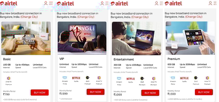 Airtel launched new V-Fiber broadband internet plans to take on Reliance JioFiber (DH Photo/Rohit KVN)