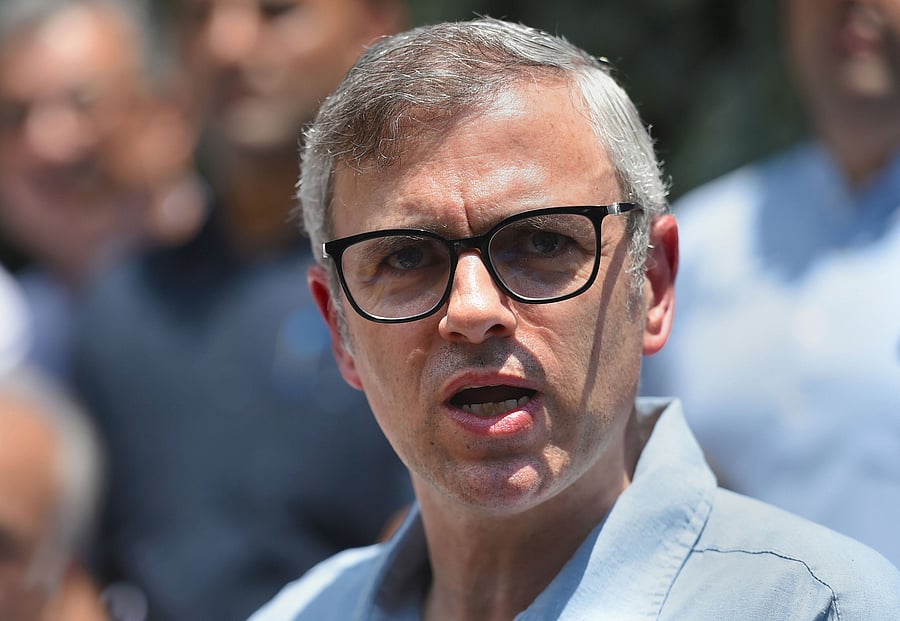 Jammu and Kashmir National Conference Vice President Omar Abdullah addresses a press conference, in Srinagar. (PTI Photo)