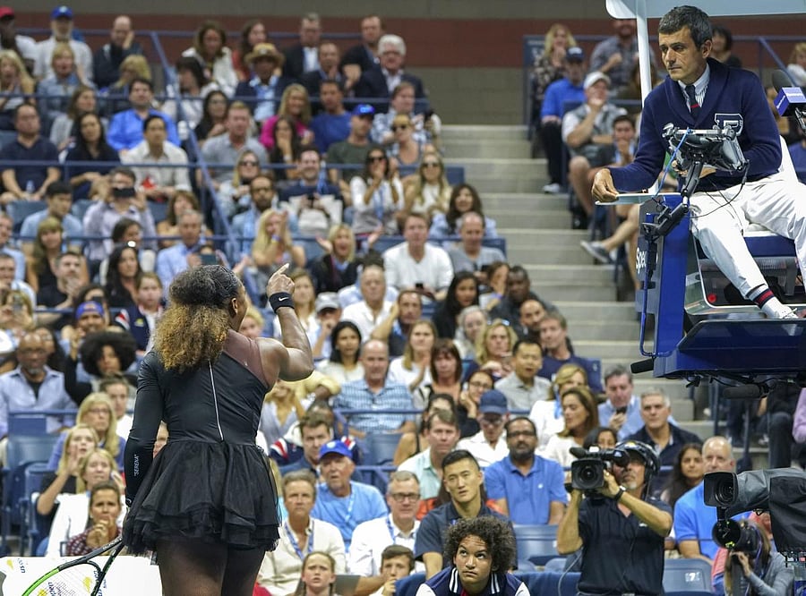 Serena Williams argues with Carlos Ramos during her match with Naomi Osaka at the U.S. Open women's final in New York. (File Photo)