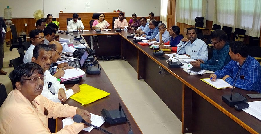 Udupi-Chikmagalur MP Shobha Karandlaje chairs a meeting at Deputy Commissioner’s office in Manipal on Monday. 