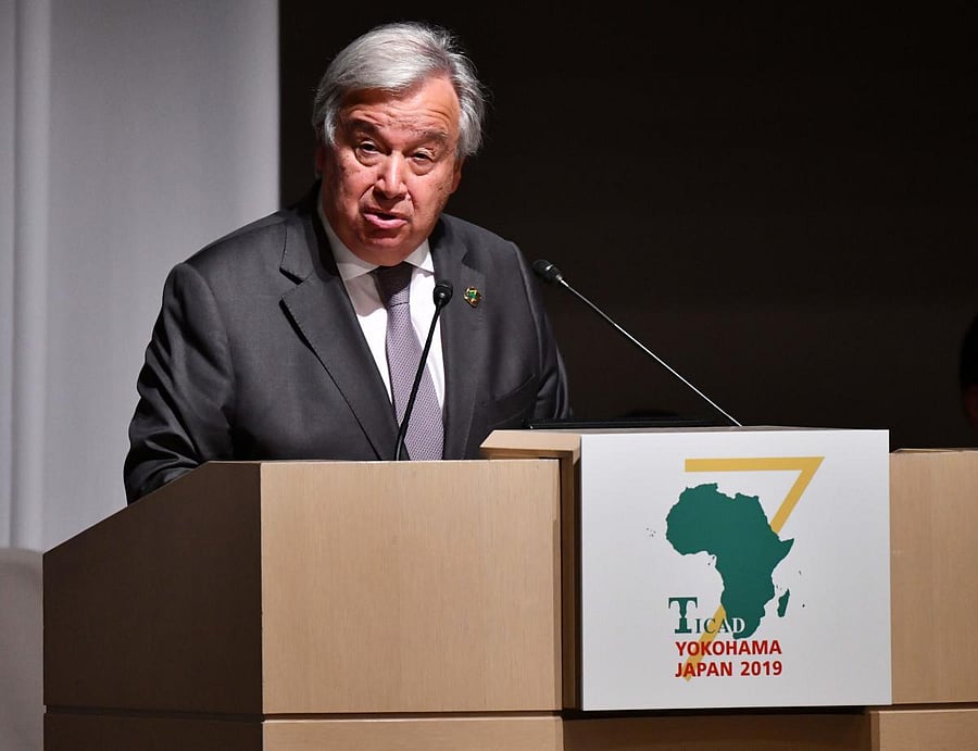 United Nation Secretary-General Antonio Guterres delivers his speech during the opening and session one of the Tokyo International Conference on African Development (TICAD) in Yokohama. AFP photo