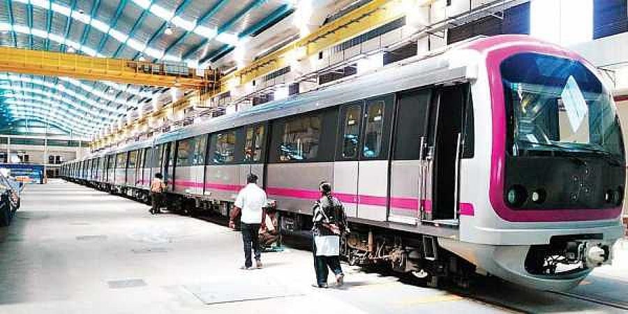 Six coach metro train manufactured by BEML at its factory in Bengaluru