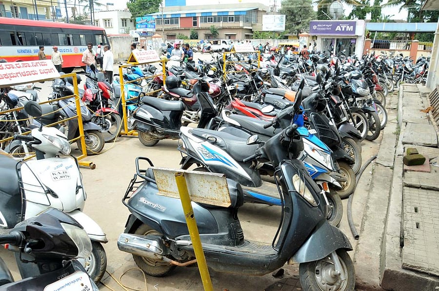 The parking area at the KSRTC bus stand in Chikkamagaluru.