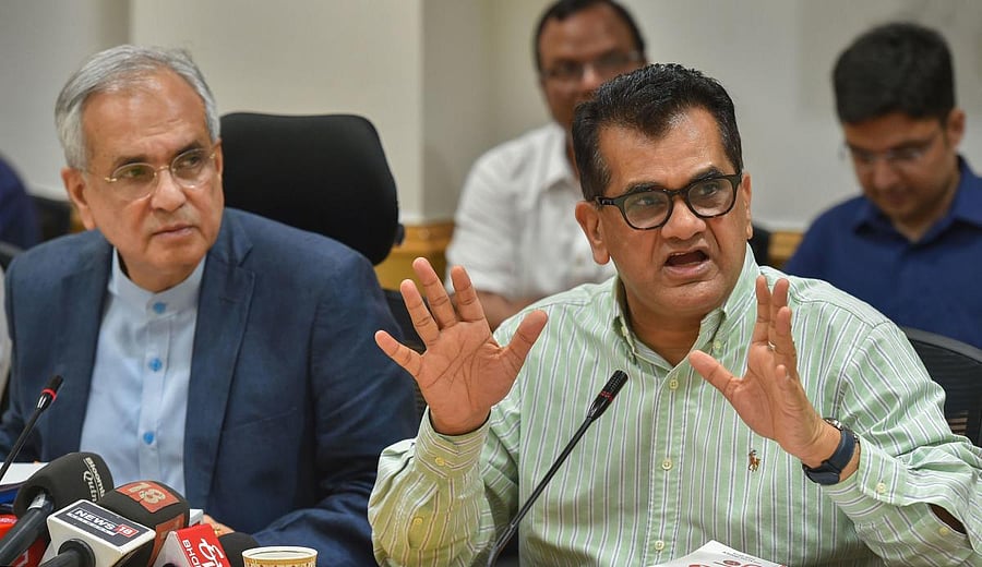 The NITI Aayog CEO also said that there are several measures in the offing to boost the Indian economy and there will be more public sector asset monetisation as well as disinvestment. Photo/PTI