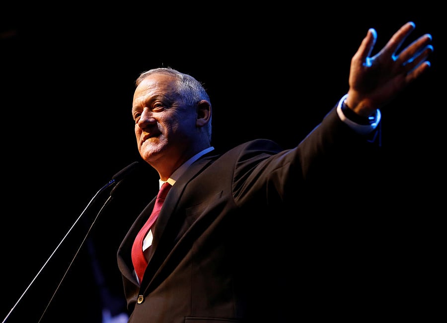 Blue and White party leader Benny Gantz speaks at the party's headquarters following the announcement of exit polls during Israel's parliamentary election in Tel Aviv, Israel September 18, 2019. (Photo by Reuters)