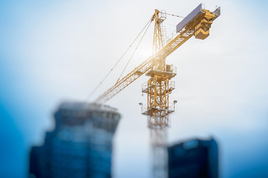 Low Angle View Of Cranes against skyline in Shanghai,China.infra