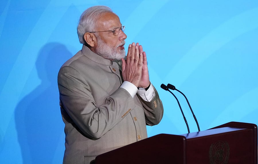 India's Prime Minister Narendra Modi speaks during the 2019 United Nations Climate Action Summit at U.N. headquarters in New York City, New York, U.S., September 23, 2019. (Photo by Reuters)