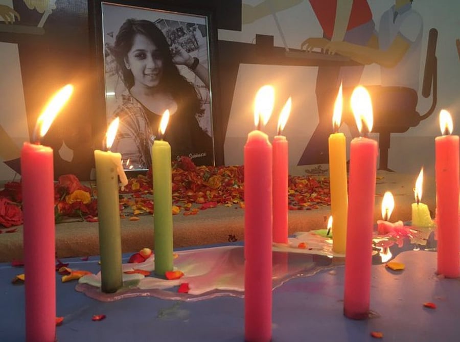 23-year old R Subhasri, riding a two-wheeler, was overrun by a tanker lorry after an illegal hoarding, put up by the AIADMK's Jayagopal for his family wedding, fell on her on an arterial suburban road in Chennai. Photo/Twitter