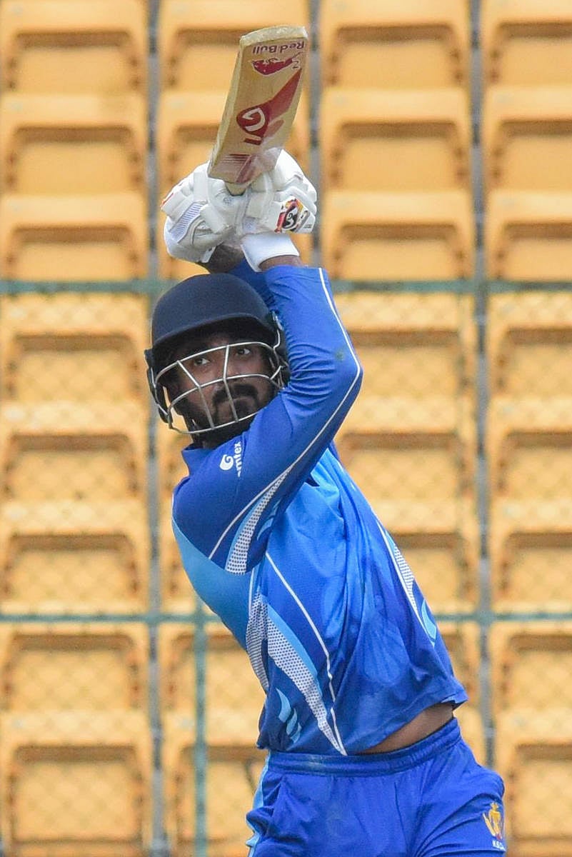KL Rahul scored a fast-paced 131 in Karnataka's facile win over Kerala in their Group A Vijay Hazare Trophy tie at the M Chinnaswamy stadium on Saturday. DH PHOTO/ SK DINESH