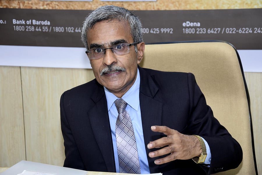 Bank of Baroda Mangaluru Zonal Head and General Manager M J Nagaraj seen addressing reporters at the conference hall in Vijaya towers in Mangaluru on Monday.