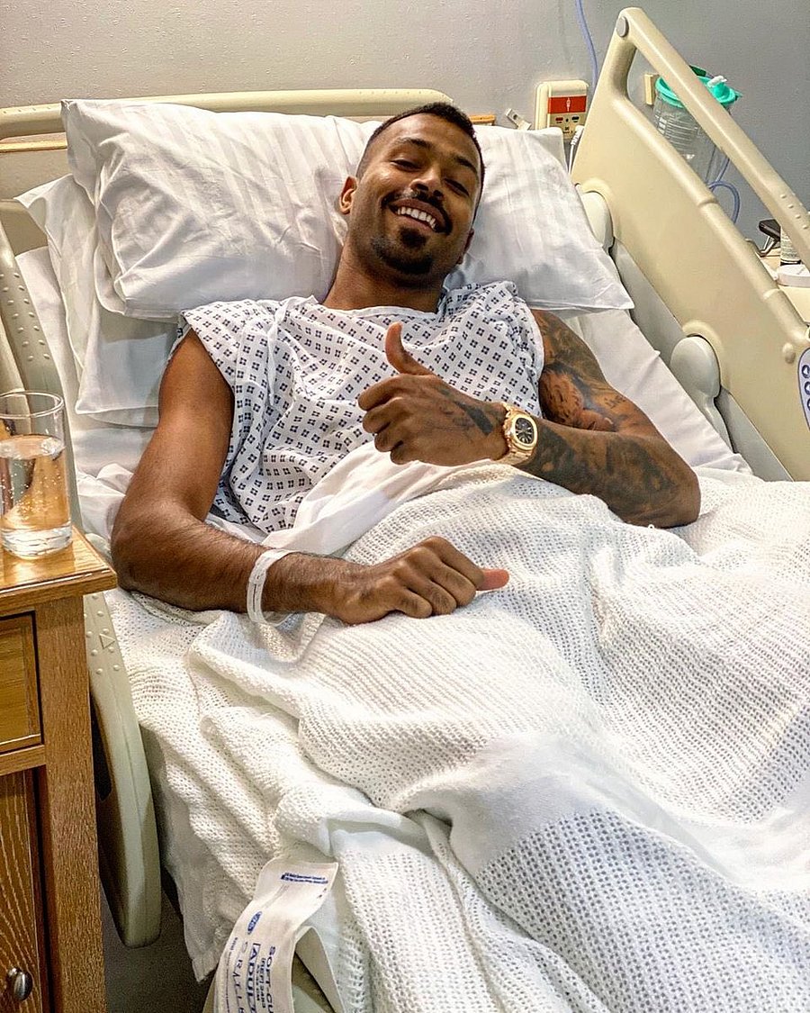 Hardik Pandya after the surgery. (Credit: Twitter/@hardikpandya7)