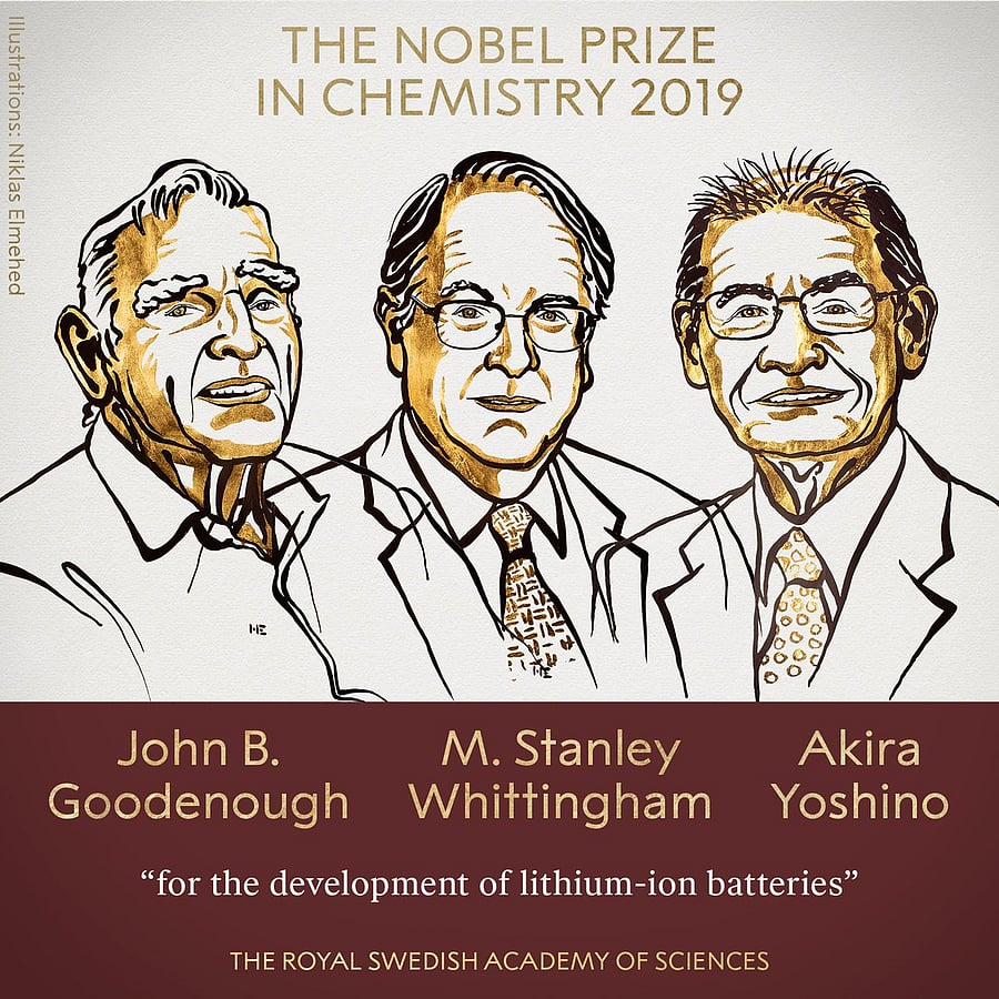 John Goodenough, Stanley Whittingham and Akira Yoshino. (Twitter/@NobelPrize)