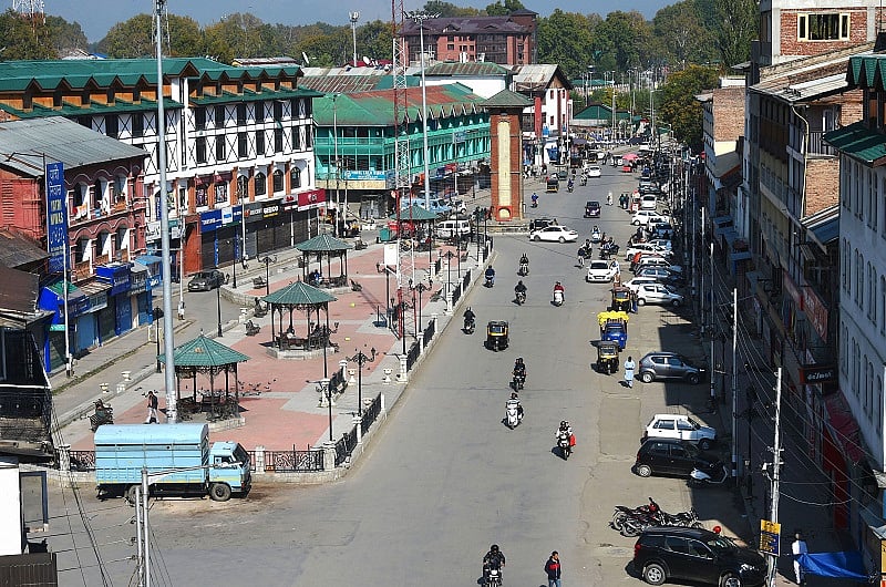 A view of Lal Chowk during restrictions in Srinagar. (PTI Photo)