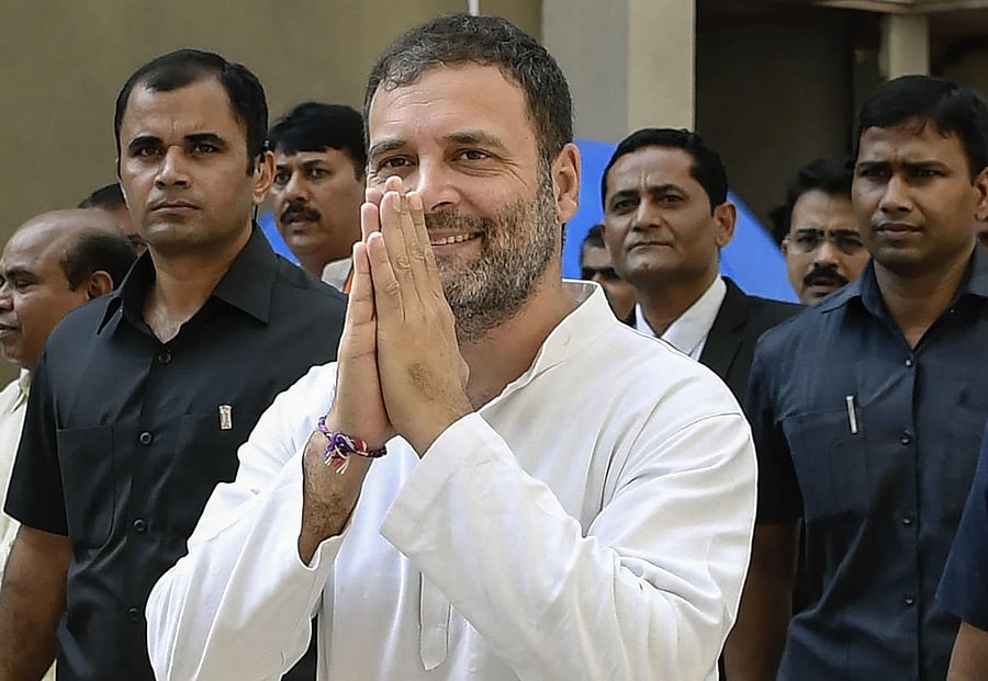 Surat: Former Congress President Rahul Gandhi arrives at District and Session Court, in Surat, Thursday, Oct. 10, 2019. (PTI Photo)