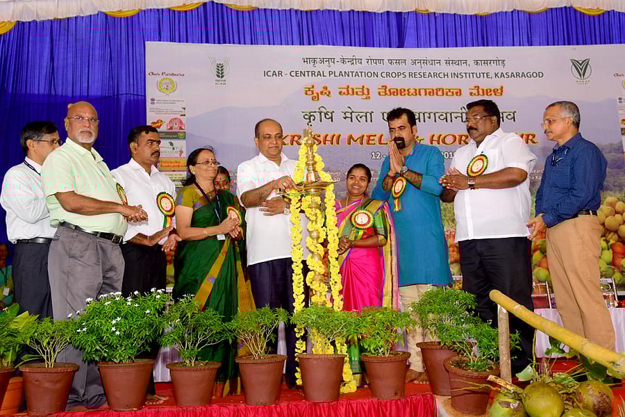 Campco President S R Sathishchandra inaugurates a two-day Kisan and Horti Mela, at ICAR-Central Plantation Crops Research Institute Research Centre, Kidu, on Saturday.