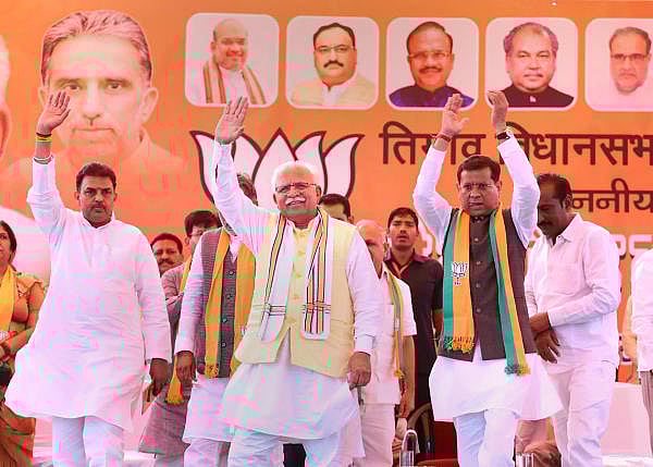 Haryana Chief Minister Manohar Lal Khattar during a campaign in support of BJP candidate Rajesh Nagar from Tigaon constituency ahead of Haryana Assembly polls, in Faridabad. (PTI photo)