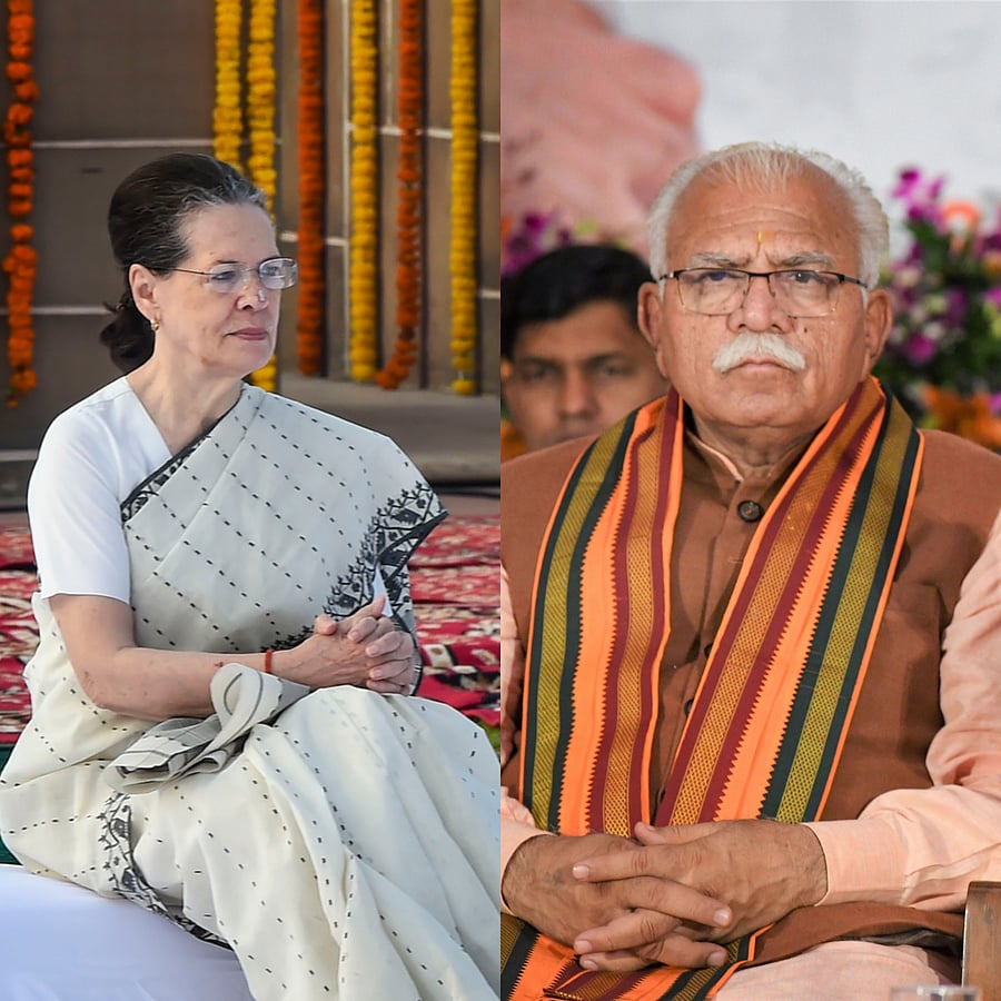 Congress chief Sonia Gandhi and Haryana chief Minister Manohar Lal Khattar. (DH Photo)