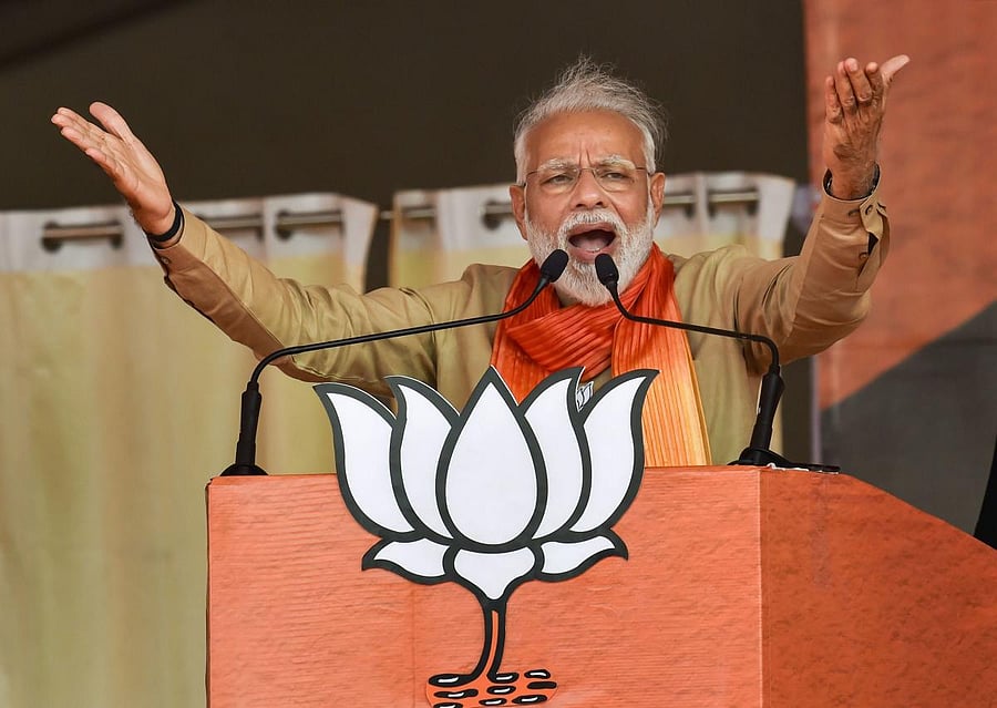 Prime Minister Narendra Modi addresses an election campaign rally ahead of Haryana Assembly elections, in Charkhi Dadri. PTI