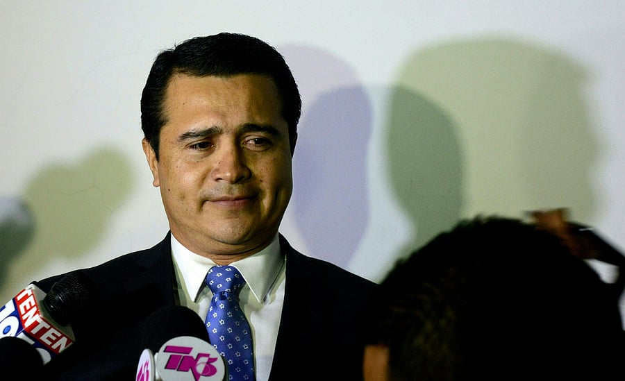Honduran President Juan Orlando Hernandez's brother, Honduran Deputy Juan Antonio (Tony) Hernandez, prepares to speak to the press upon his arrival at the Toncontin international airport in Tegucigalpa from the United States. (AFP Photo)
