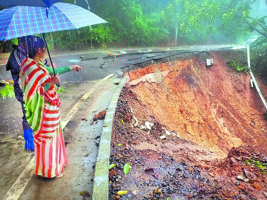 A landslide in Kodagu during monsoon
