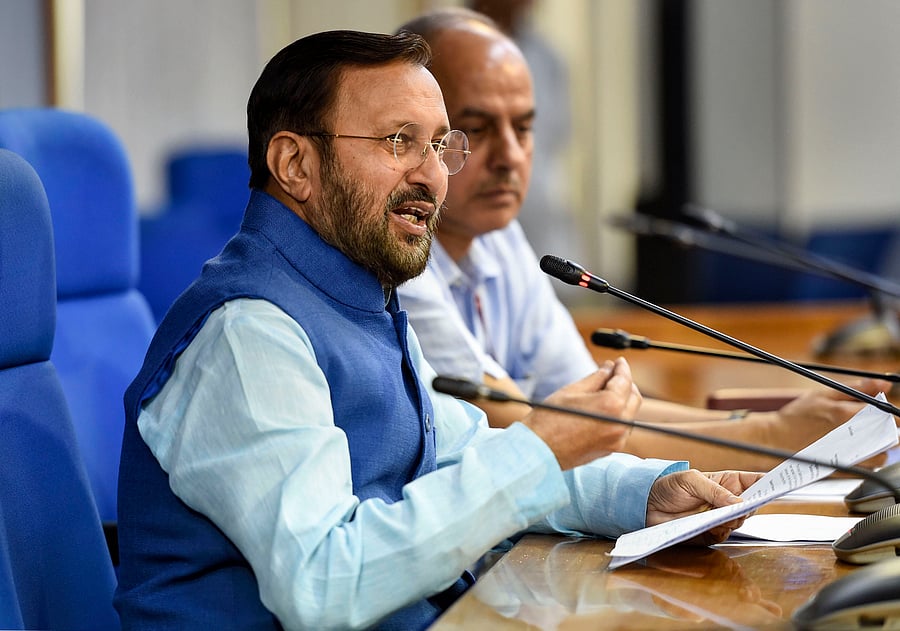 Union Minister Prakash Javadekar briefs the media on cabinet decisions, in New Delhi. (PTI Photo)