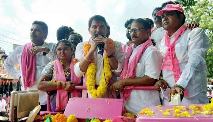 TRS candidate Sanampudi Saidi Reddy campaigning.