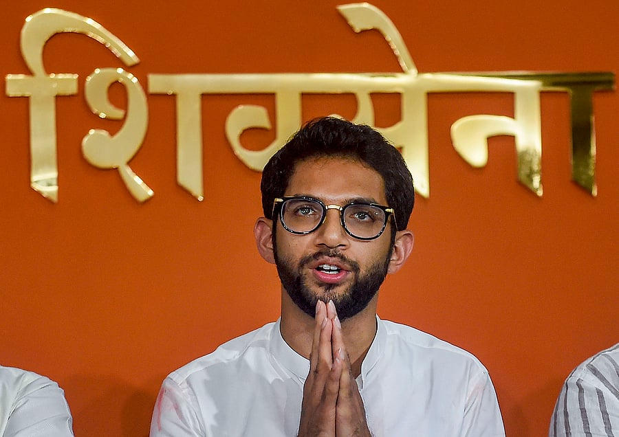 Shiv Sena leader Aditya Thackeray during a press conference at Sena Bhavan in Mumbai. (PTI Photo)
