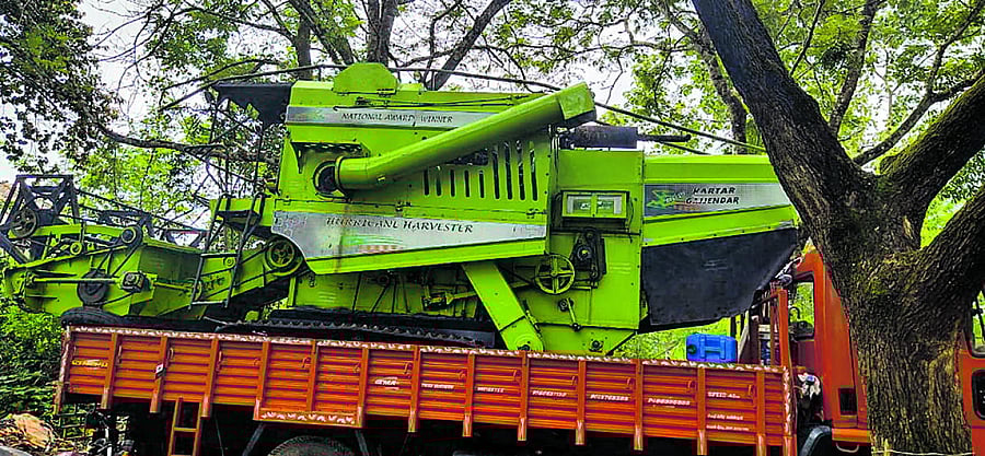 The harvester waiting to be put to use at Saibrakatte in Udupi. DH Photo