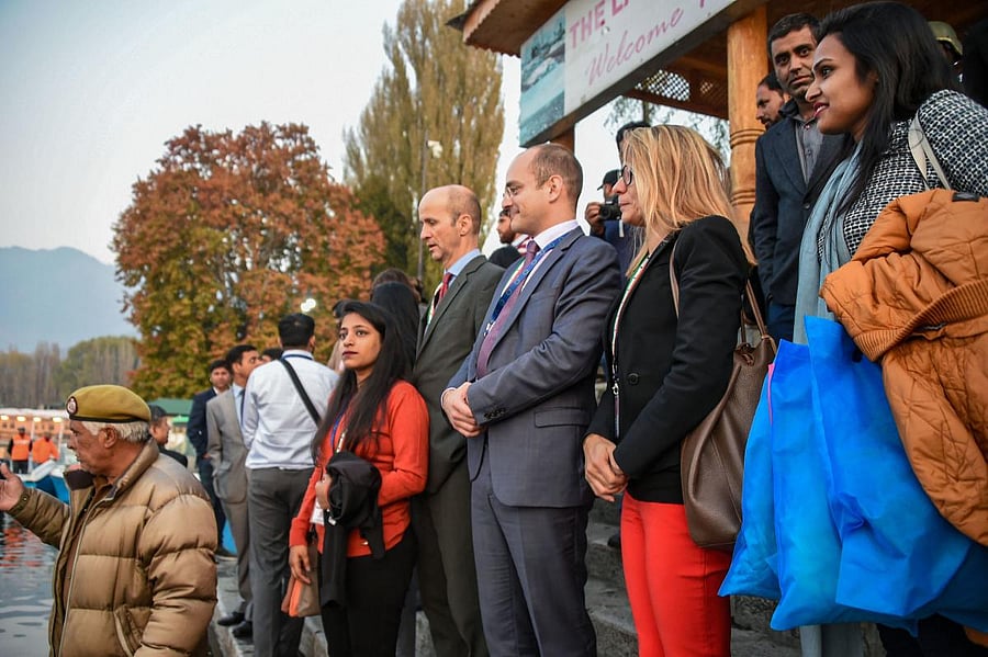 File PTI photo of Members of European Union Parliamentary delegation board a shikara ride at Dal Lake in Srinagar