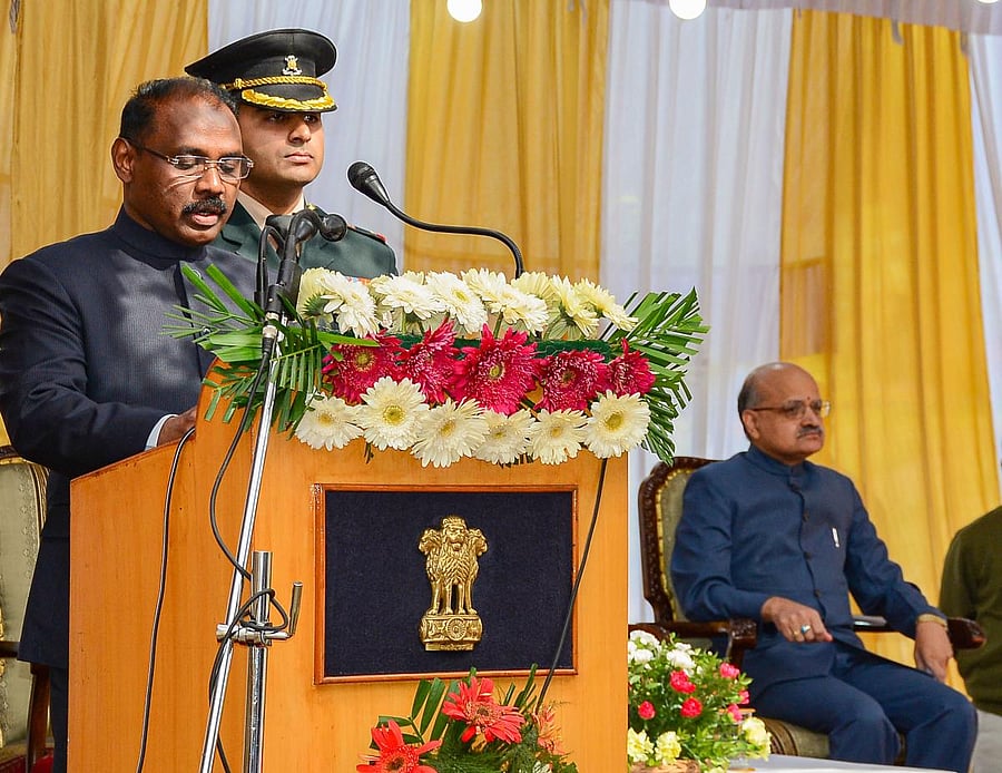 Girish Chandra Murmu being sworn-in as the 1st Lt. Governor of Jammu and Kashmir. (PTI Photo)
