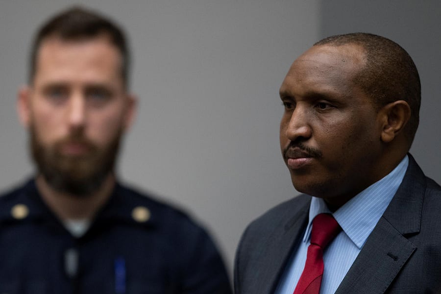 Congolese militia commander Bosco Ntaganda rises as judges enter the courtroom of the International Criminal Court (ICC) in The Hague, Netherlands November 7, 2019. (Peter Dejong/Pool via REUTERS)