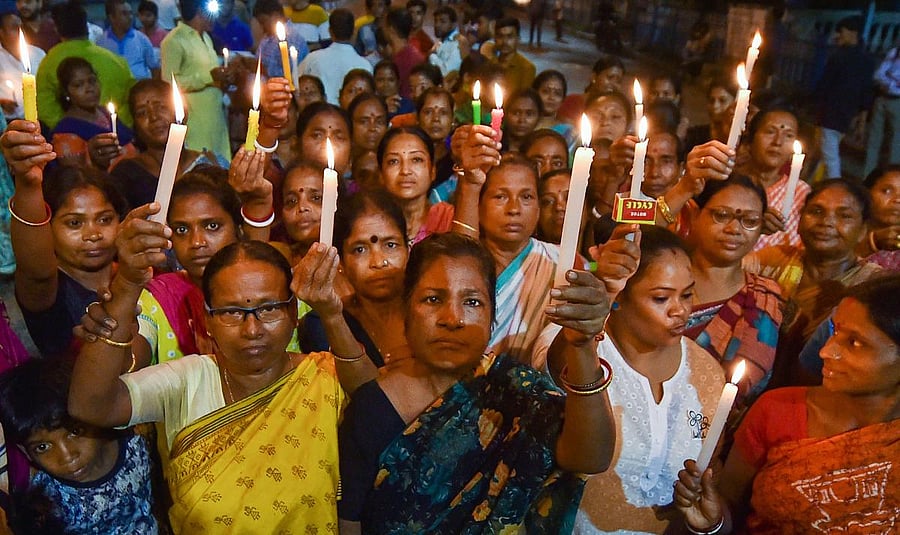 TMC activists participate in a candlelight march to protest against the terrorist attack on Bengali labourers in Kashmir. (PTI File Photo)