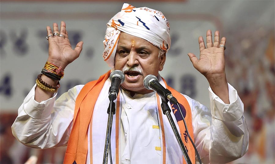 Former Vishwa Hindu Parishad leader Pravin Togadia speaks at the launch of his new outfit International Hindu Council. (PTI Photo)