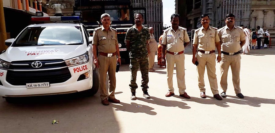 Police and ANF personnel were deployed near Sharada Mutt in Sringeri.