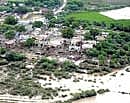 An ariel view of collapsed houses and the rain affected areas in Raichur. DH Photo