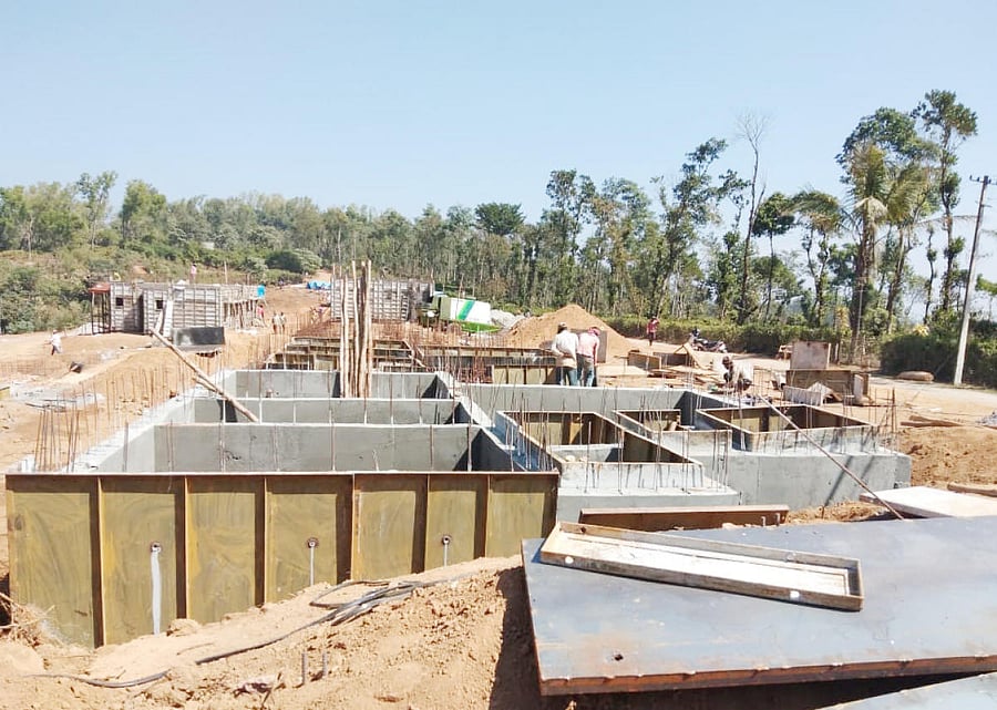 The construction of houses in progress at Karnangeri in Madikeri taluk.