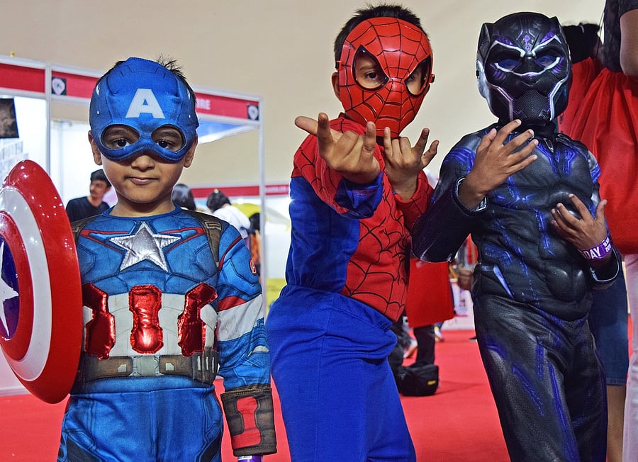 Comics keep you young and fuel your imagination, says comic book enthusiast Biju, the father of the mini Black Panther and Captain America.