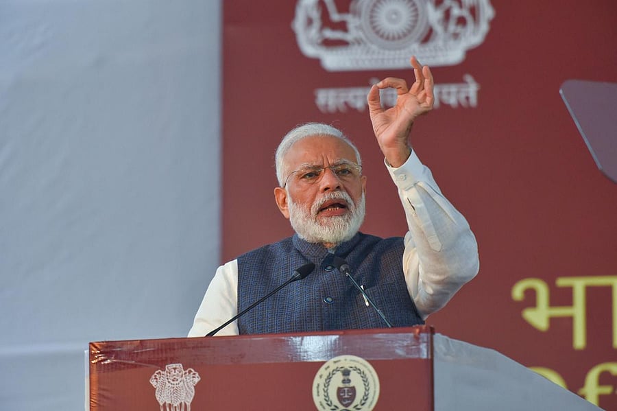Prime Minister Narendra Modi addresses at the conclave of Accountants General. (Photo by PTI)