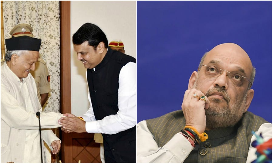 Governor Bhagat Singh Koshyari administered the oath to Fadnavis and Pawar at the Raj Bhavan in Mumbai at around 7.30 am. (PTI Photos)