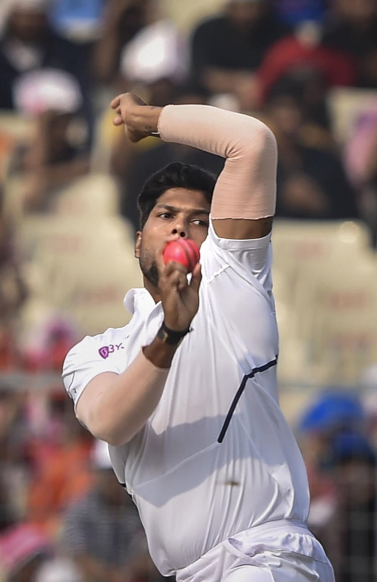 Yadav finished with a match haul of 8/81, which included a five-wicket haul in the second innings, to set up India's innings and 46-run win in their first ever day-night Test against Bangladesh on Sunday. Photo/PTI