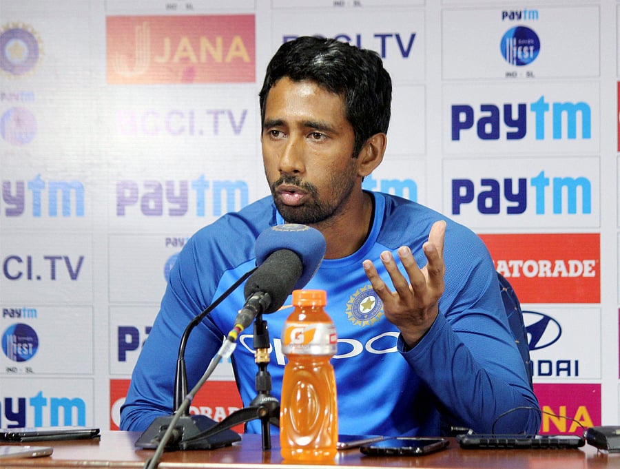 Indian wicket keeper Wriddhiman Saha addressing a press conference in Nagpur. (PTI Photo)