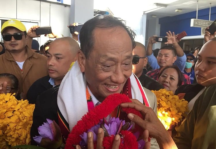 Rajkumar Meghen outside Imphal airport on Thursday. (DH photo)