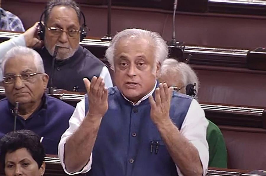 Senior Congress leader Jairam Ramesh speaks in the Rajya Sabha during the ongoing Winter Session of Parliament, in New Delhi, Thursday, Nov. 21, 2019. (PTI Photo)