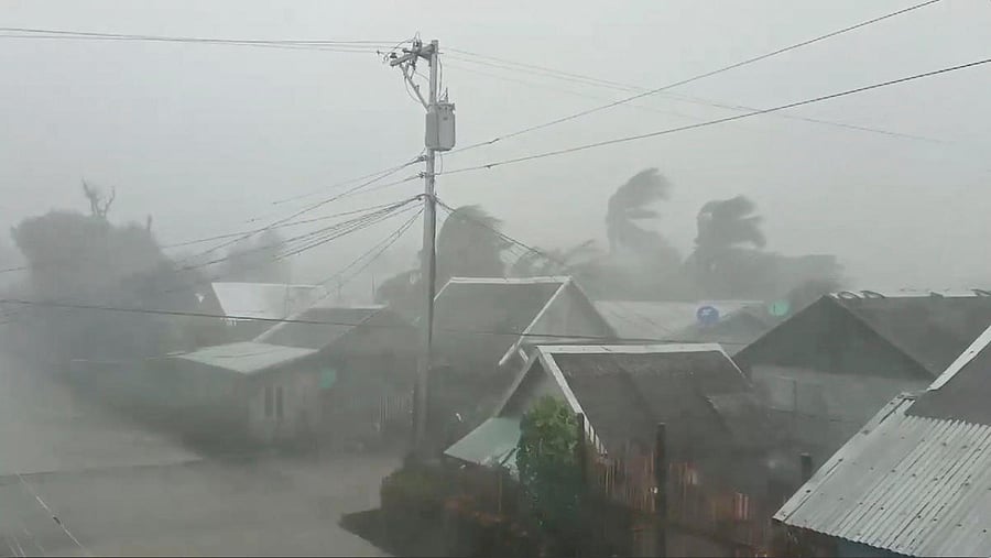 Typhoon Kammuri, known locally as Typhoon Tisoy, makes landfall in Gamay, Northern Samar, Philippines, December 2, 2019, in this still image from video obtained via social media. Gladys Castillo Vidal via REUTERS