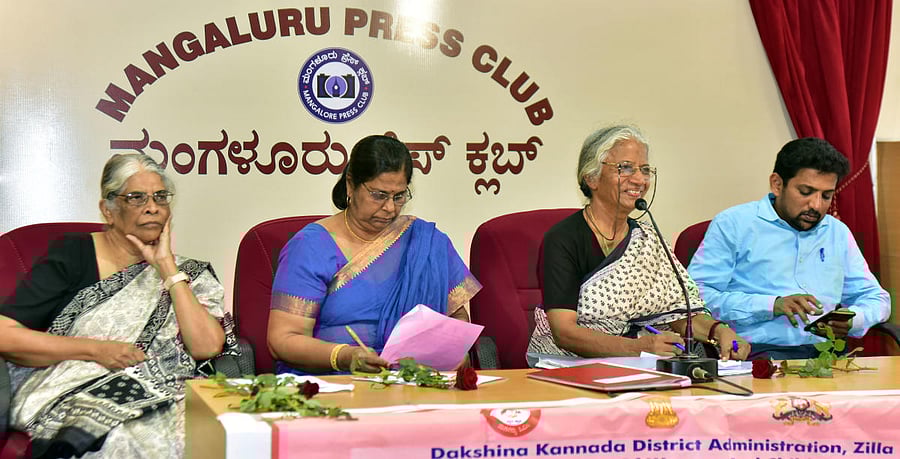 Centre for Development Studies and Education Director Prof Reeta Noronha speaks at a workshop on gender sensitization at Mangaluru Press Club on Thursday. DH Photo
